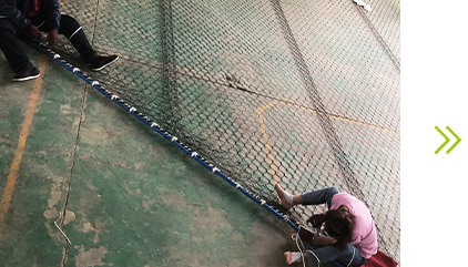 Mesh panel joining and rope tying